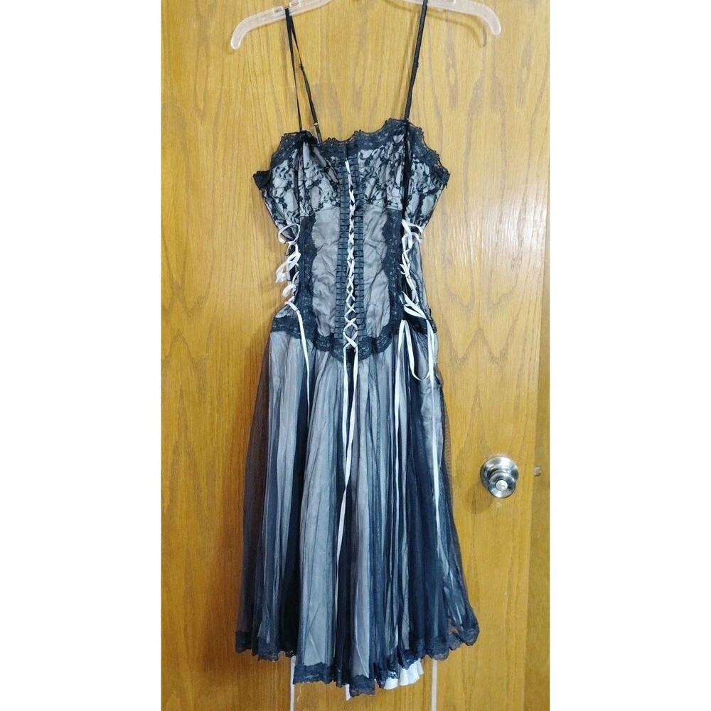 VTG Morbid Threads Sz 2X Lace Up Corset Dress Ren Fair Goth Mesh Ribbon Detail